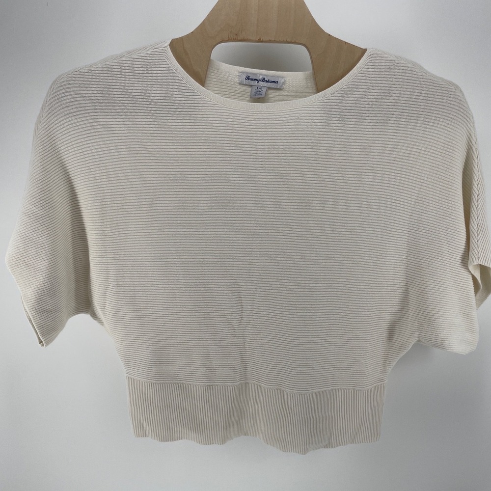 Tommy Bahama Short Sleeve Dolman Sweater Womens Large Cream Good Ribbed Knit